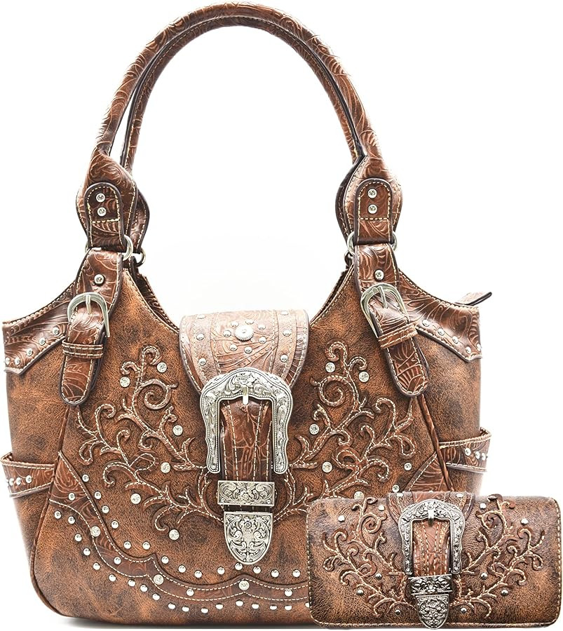 Western Style Tooled Leather Conceal Carry Purse Buckle Country Large Totes Handbag Women Shoulde... | Amazon (US)