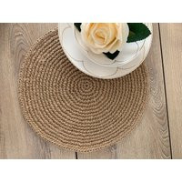 Farmhouse Crochet Round Jute Placemats, Placemat, Rustic Table Mats, Eco-Friendly Decor | Etsy (US)