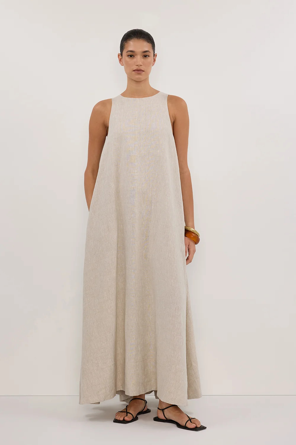 ISABELLE NATURAL LINEN MIDI DRESS | DISSH
