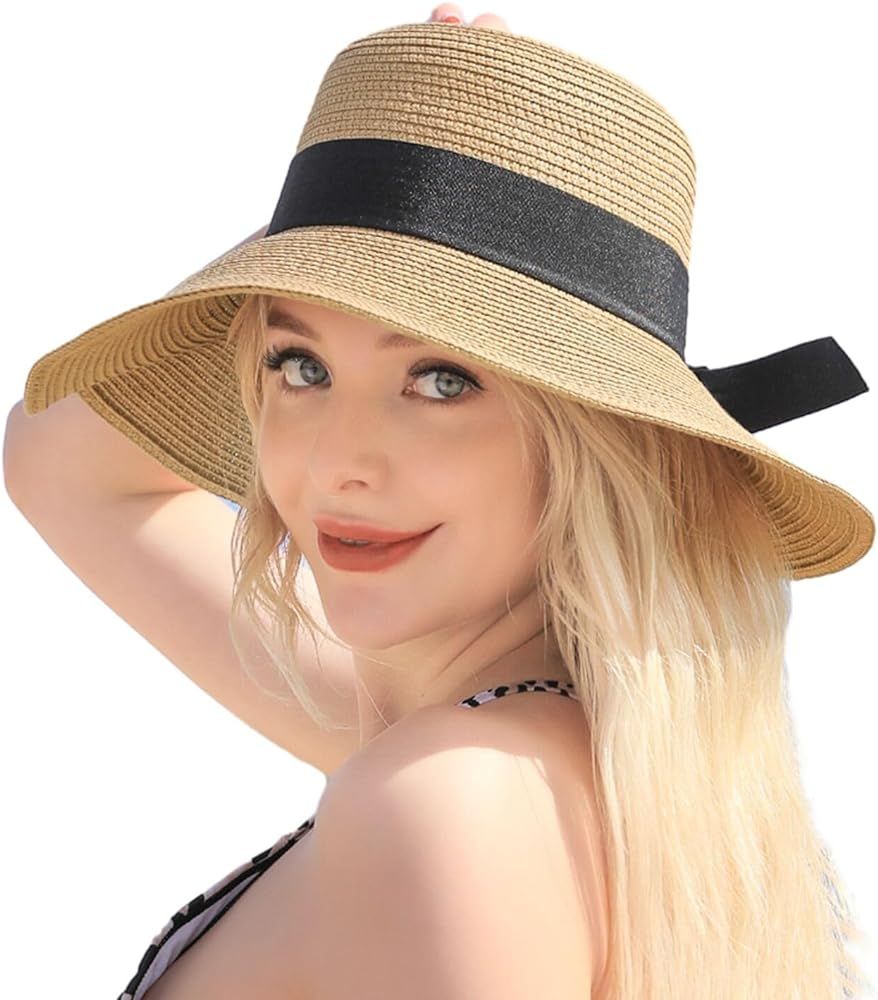 Beach Hats for Women, Wide Brim Sun Straw Hat for Women, UPF 50+ UV Sun Protection Sun Hat Womens... | Amazon (US)