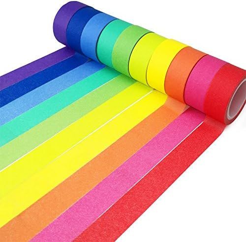 Piokio 10 Rolls Rainbow Washi Tape 15mm Wide Set for Solid Colored Tape for DIY School Supplies, ... | Amazon (US)