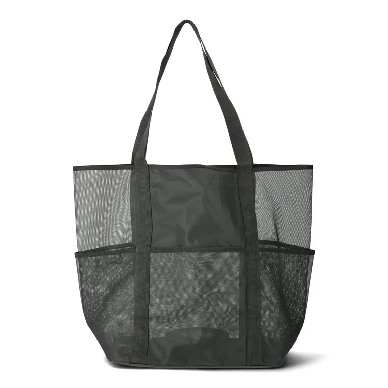 No Boundaries Mesh Beach Tote Bag, Women's, Rich Black | Walmart (US)