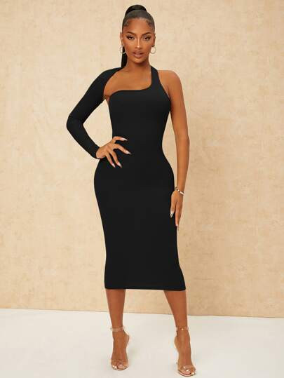 SHEIN Asymmetrical Neck Cut Out Back Bodycon Dress | SHEIN