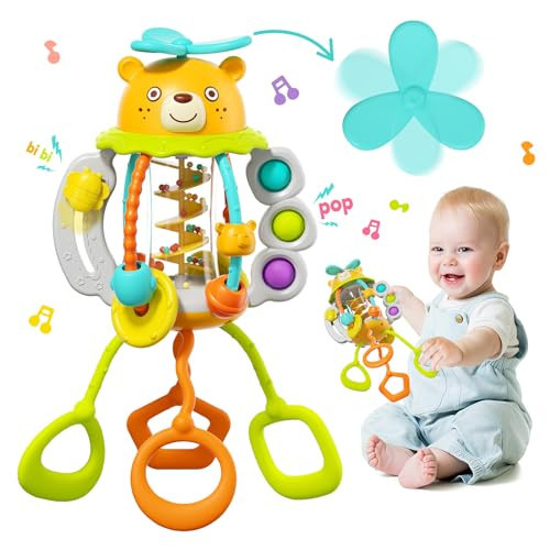 HOLA Montessori Toys for 1 Year Old Boy-Rattle Teething Toys Baby Toys 0-6 Months Baby Toys 6-12 Months, Silicone Pull String Toys Sensory Toys for 1 Year Old Girl Gifts Christmas Stocking Stuffers | Amazon (US)