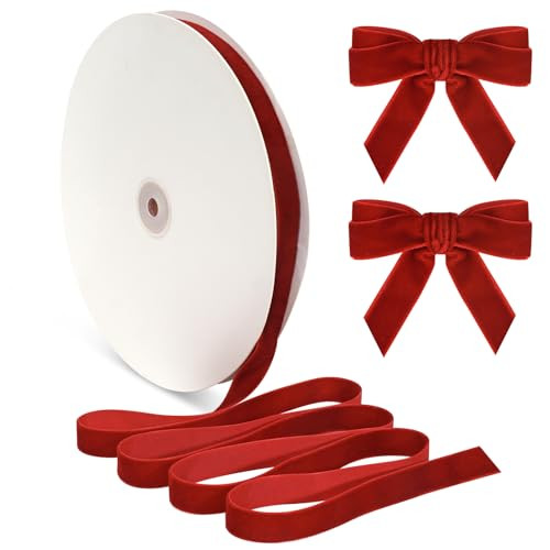 Red Velvet Ribbon for Gift Wrapping Xmas Tree Decor, 5/8"×30 Yards Vintage Red Velvet Christmas Ribbon Skinny Fabric Ribbon Trim for Hair Bows, Crafting, Wedding Invitations | Amazon (US)