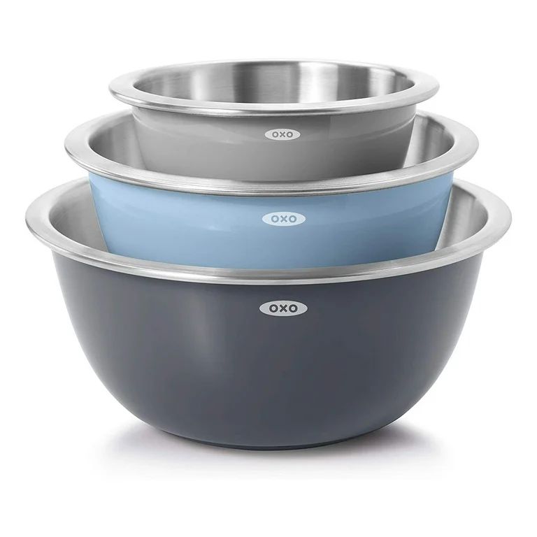 OXO Good Grips 3 Piece Stainless Steel Kitchen Mixing Bowl Sets, Gray/Blue | Walmart (US)
