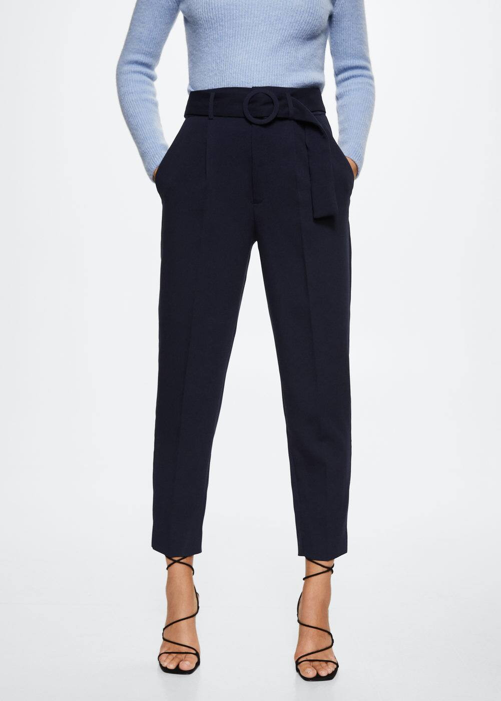 Belt straight-fit pants -  Women | Mango USA | MANGO (US)