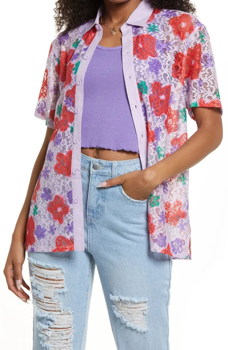 Be Proud by BP Gender Inclusive Floral Lace Button-Up Shirt | Nordstrom