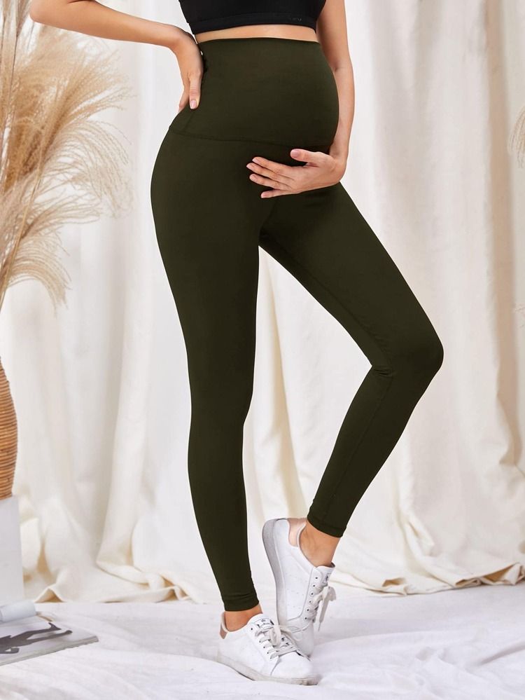 Maternity Solid Wide Waistband Sports Leggings | SHEIN