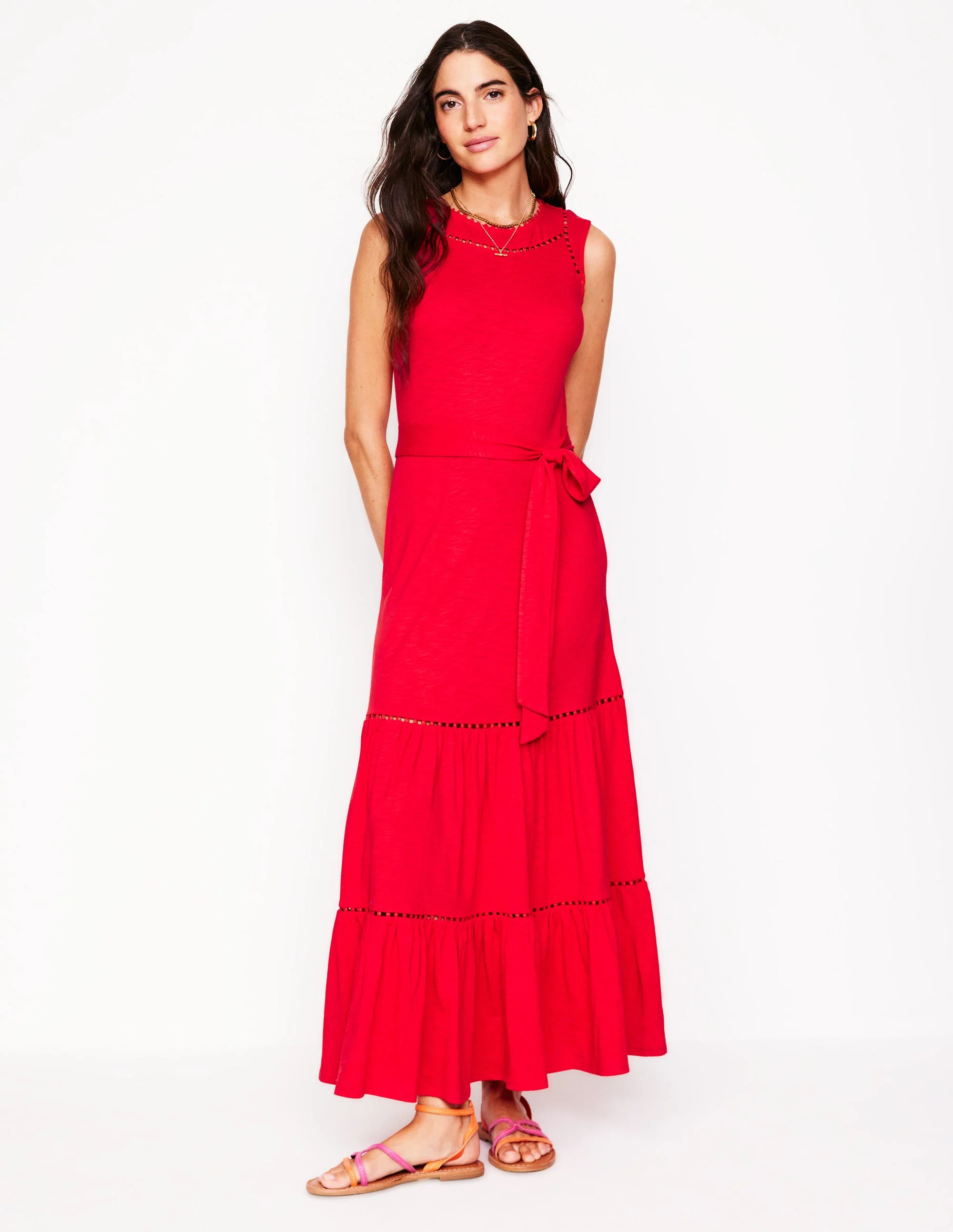 Mila Trim Tiered Jersey Dress-Poppy Red | Boden (US)
