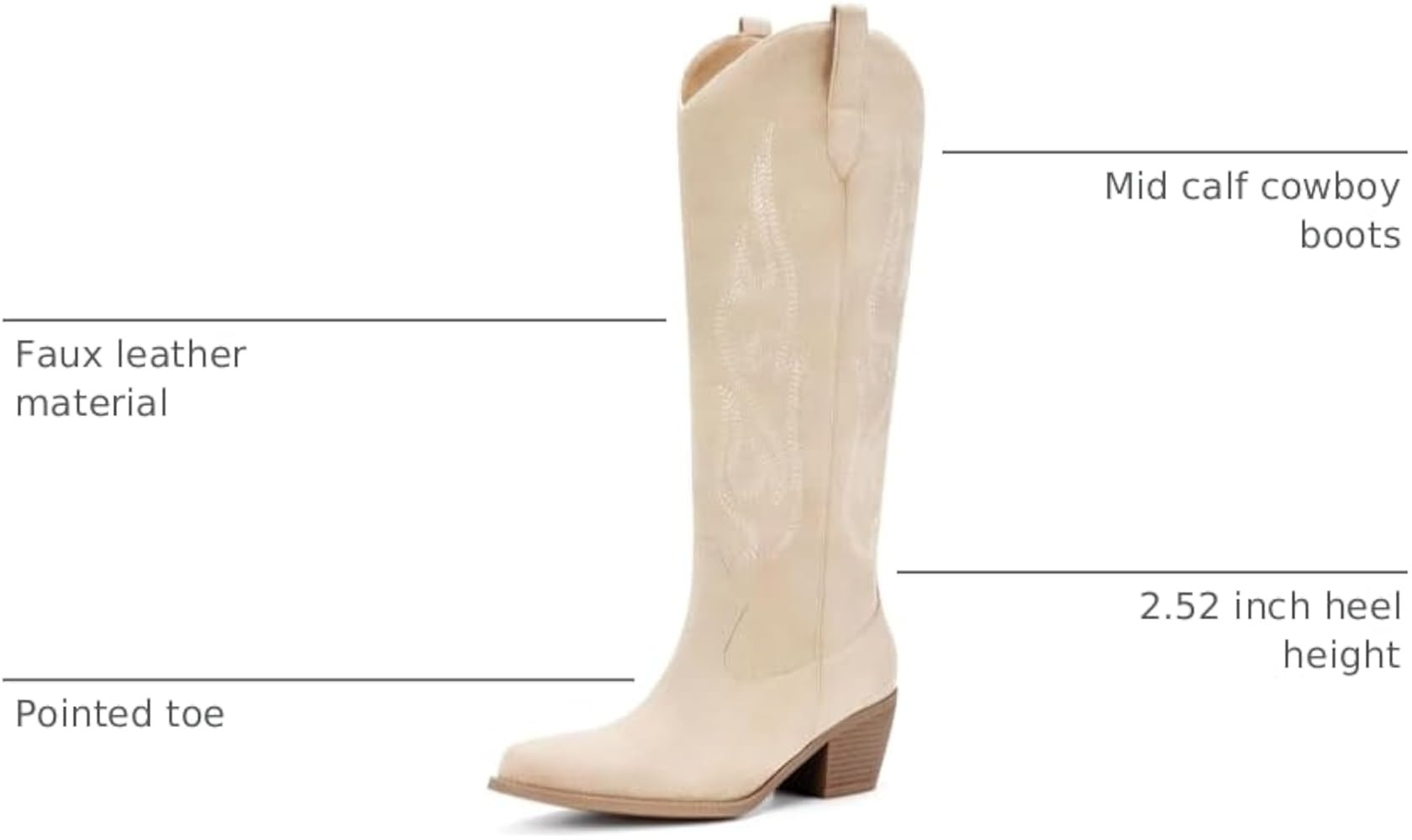 Pasuot Western Cowboy Boots for Women - Knee High Wide Calf Cowgirl Boots, Slip On Pointed Toe Ch... | Amazon (US)