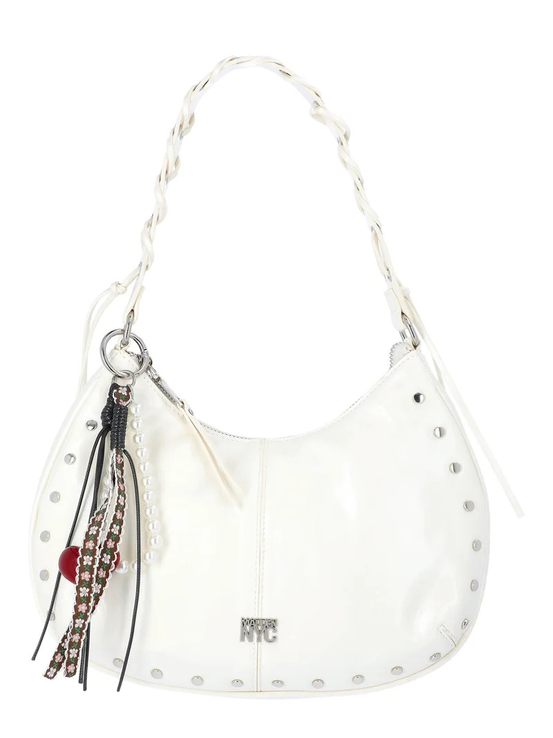 Madden NYC Women's Half Moon Stud Shoulder Bag, White | Walmart (US)