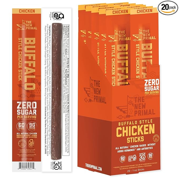 The New Primal All Natural Chicken Sticks, Buffalo Style, Keto & Gluten Free Healthy Snacks for A... | Amazon (US)