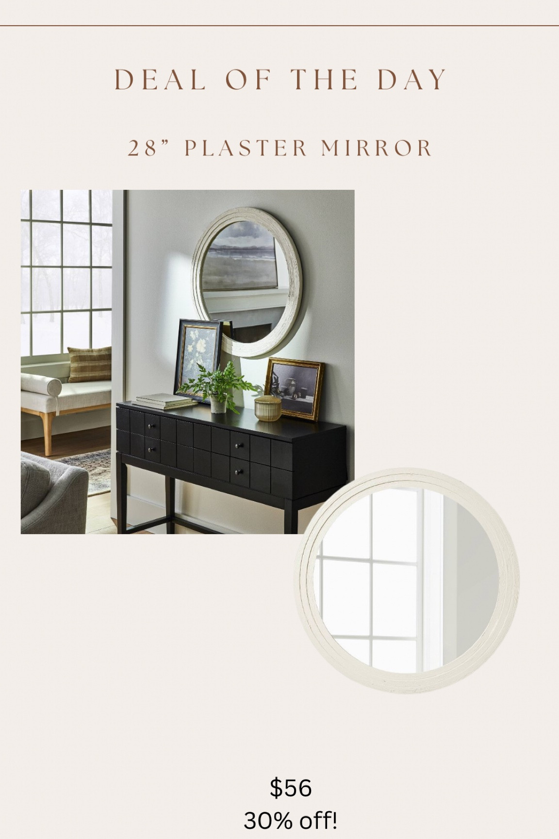 I loveee the texture & tones of this 28” plaster mirror!! Great sale right now - $58! 

#LTKfindsunder100 #LTKsalealert #LTKhome