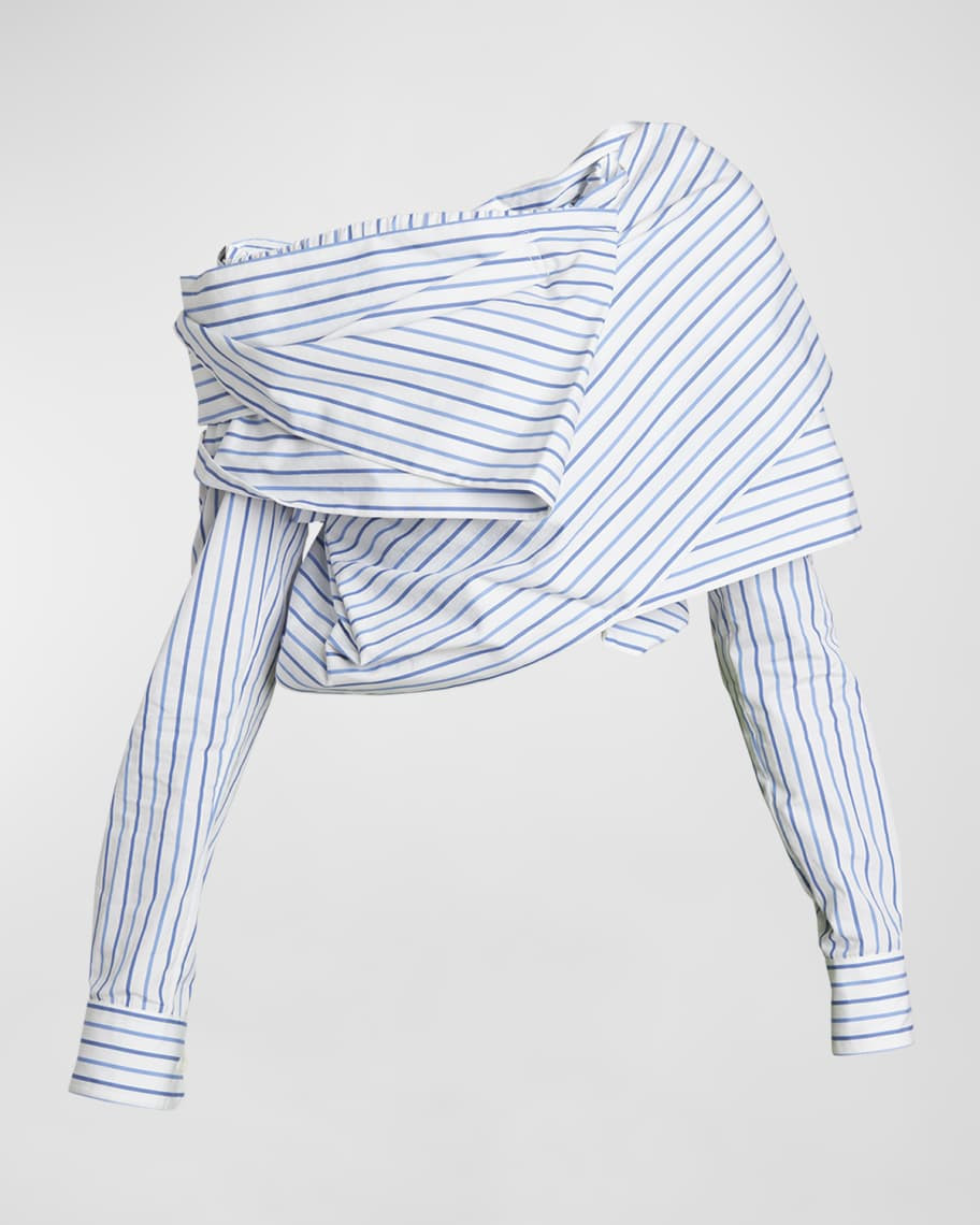 Dries Van Noten Crispy Draped Off-Shoulder Shirt | Neiman Marcus