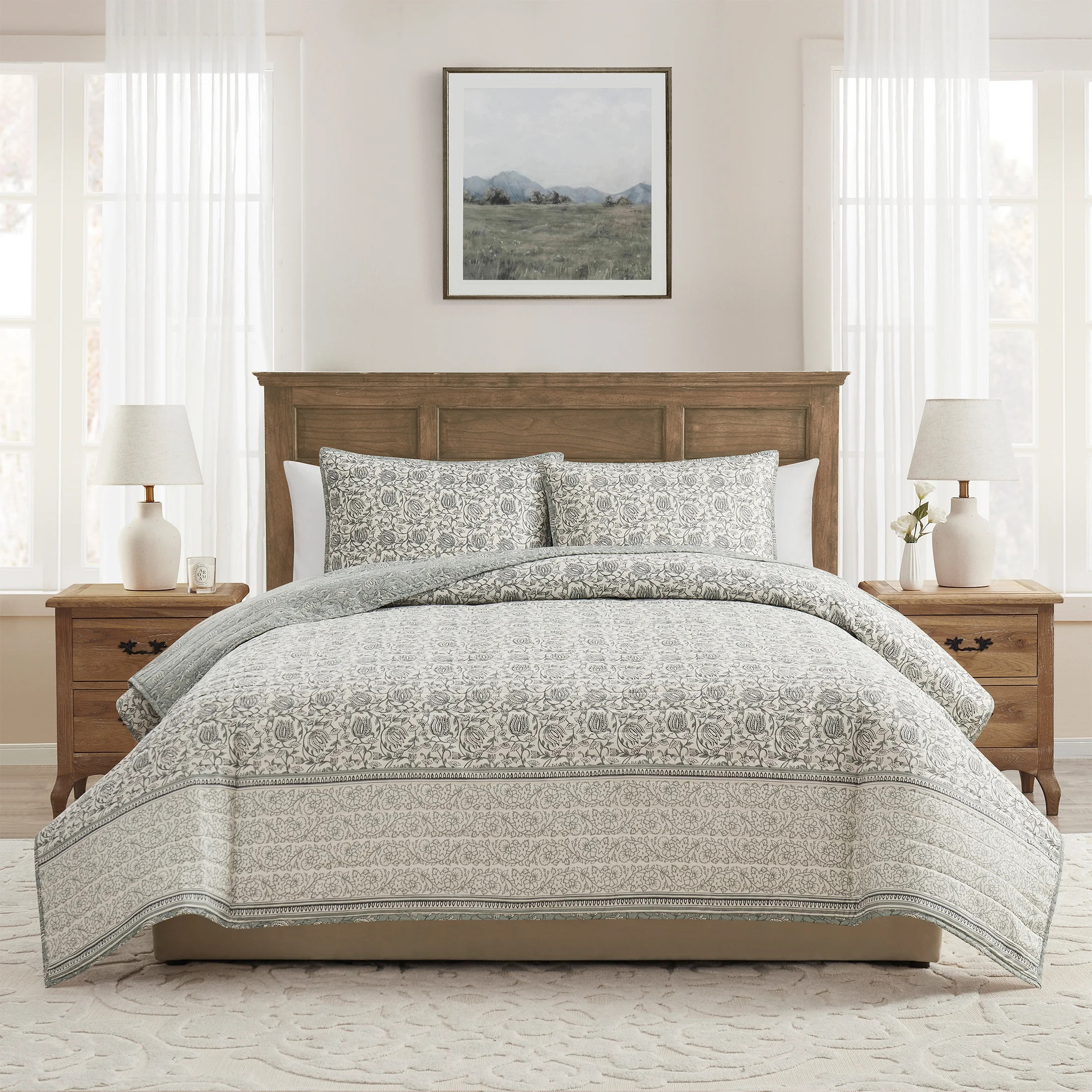 My Texas House Arden 3-Piece Dusty Green Floral Quilt Set, King | Walmart (US)