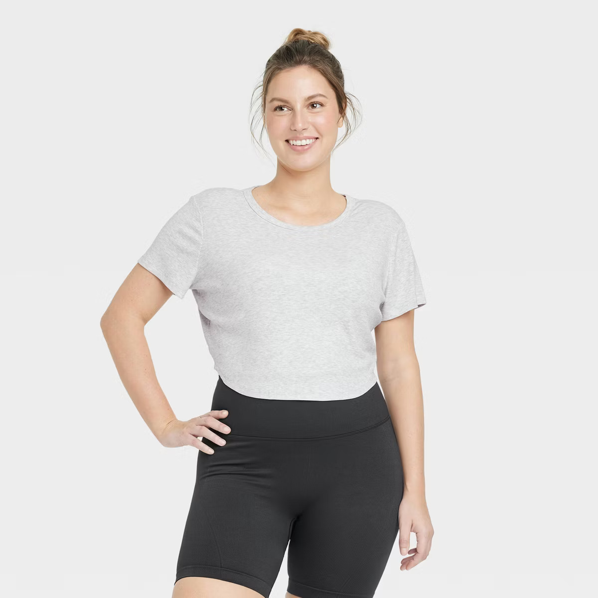 Women's Modal Rib Cropped Short Sleeve Shirt - All In Motion™ | Target