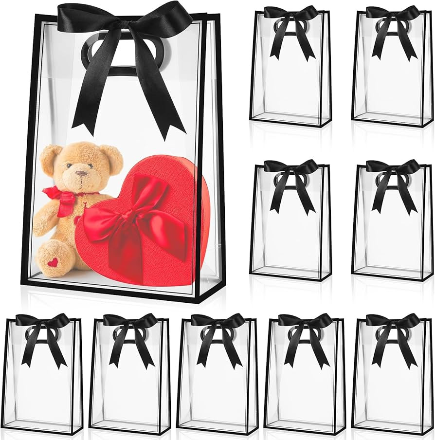 Aliceset 12 Pcs Clear Plastic Gift Bag with Die Cut Handles Reusable PP Favor Bag with Ribbon for... | Amazon (US)