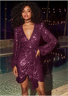 Belted Sequin Wrap Dress | VENUS