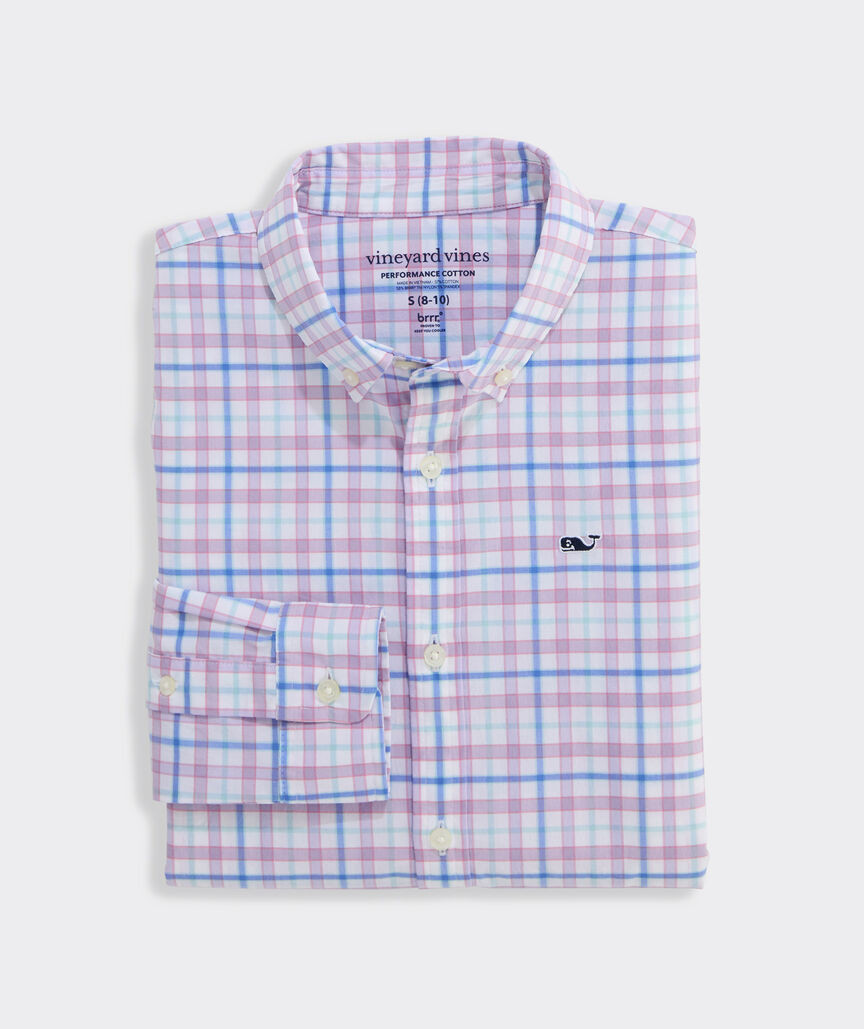 Boys' Performance Cotton Sea Urchin Plaid Shirt | vineyard vines