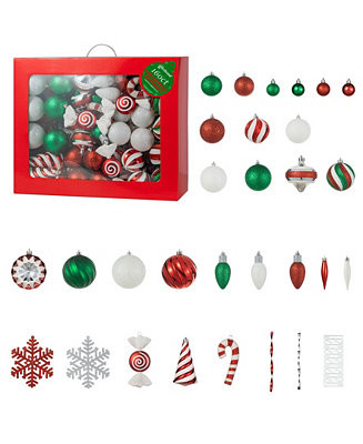 Glitzhome 160ct Christmas Whimsical Red Green Deluxe Boxed Shatterproof Ornaments - Macy's | Macy's