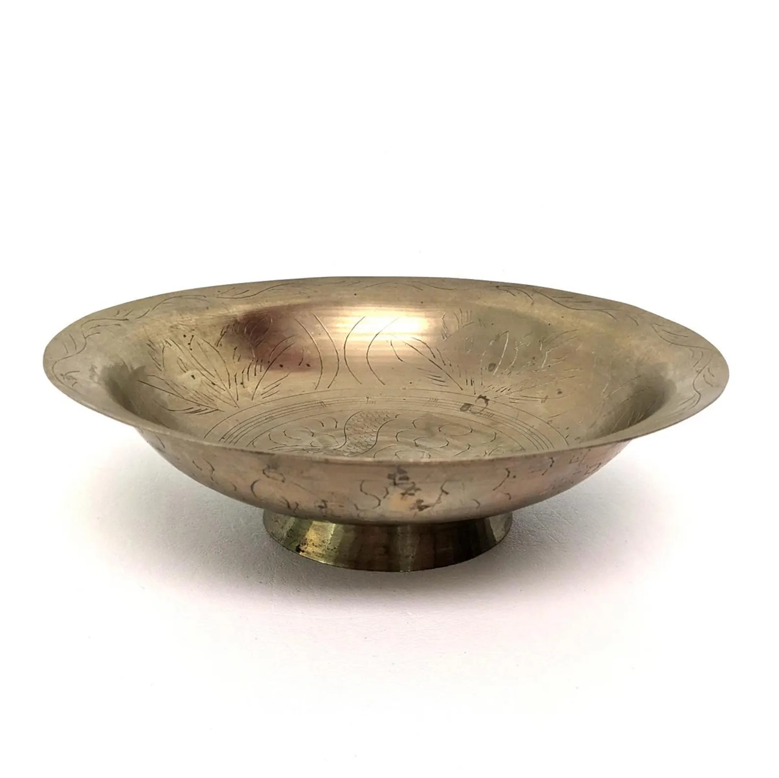 Vintage Brass Footed Bowl with Etched Asian Dragon Motif (10" Diameter) | Etsy (Global)