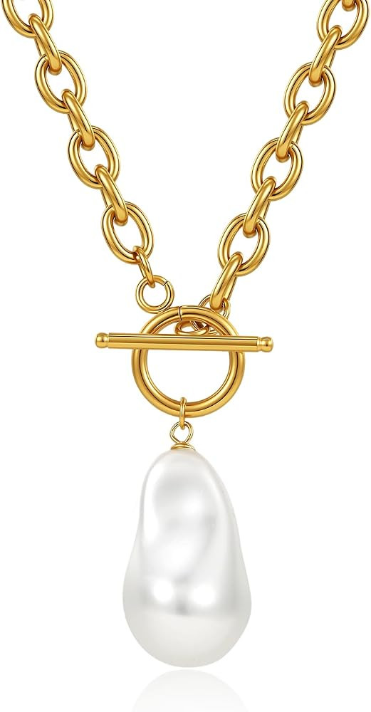 Chunky Gold Necklace for Women, Baroque Pearl Necklace - A Stunning Pearl Gold Necklace with 18K ... | Amazon (US)