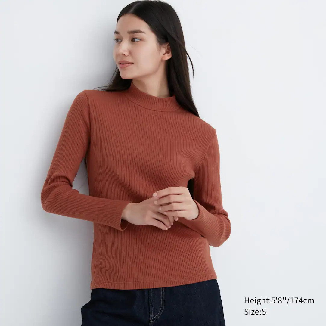 Ribbed High Neck Long Sleeved T-Shirt | UNIQLO (UK)