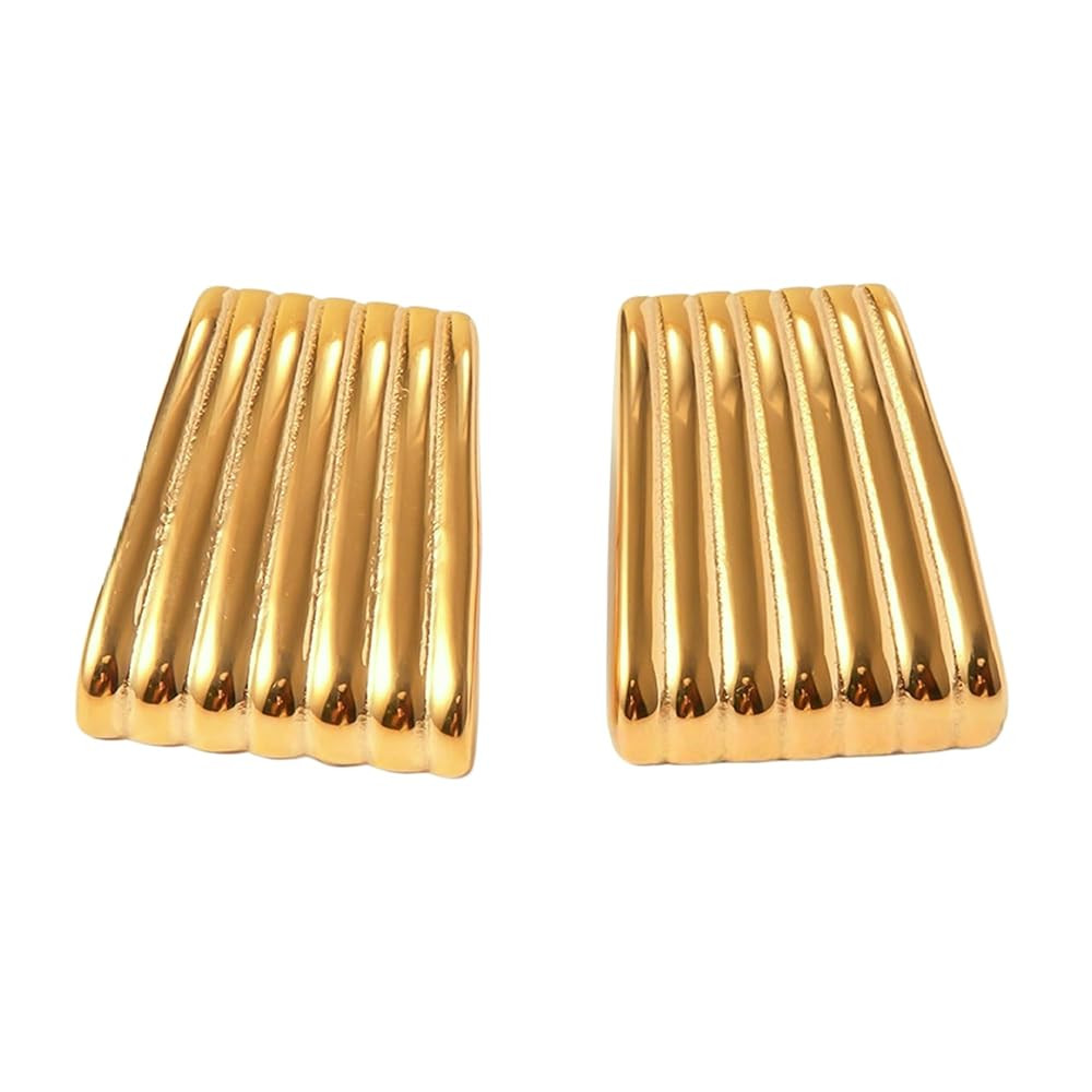 Gold Ribbed Statement Earrings – Sleek Lightweight Jewelry for Women | Amazon (US)