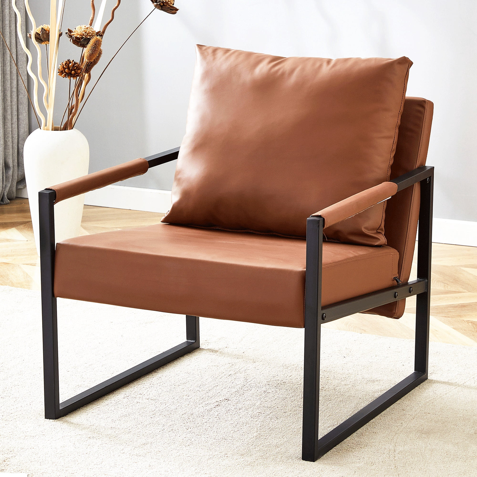 PAPROOS Silla Decorativa, Silla Moderna con Brazos Tapizada en Cuero PU, Silla de Lectura, Silla ... | Walmart (US)