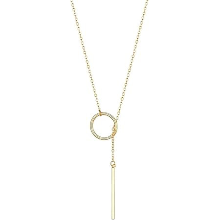 Long Gold Necklace for Women Trendy, Dainty Layered Lariat Necklace 14k Gold Plated Silver Y Shap... | Amazon (US)