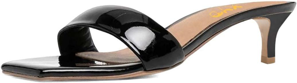 XYD Women Comfort Open Square Toe Slide Sandals Low Kitten Heel Slip On Patent Leather Backless M... | Amazon (US)