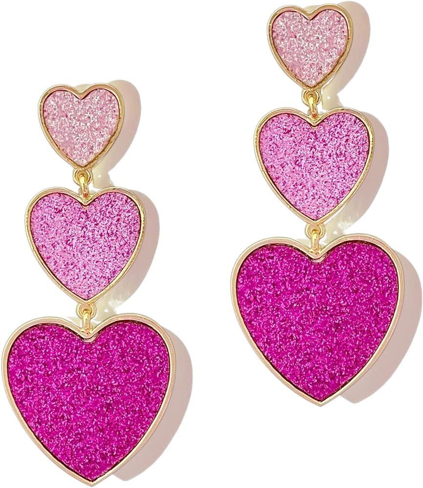 PopTopping Gold And Pink Earrings Dangling Long Heart Dangle Earrings Love Heart Drop Earrings Fo... | Amazon (US)