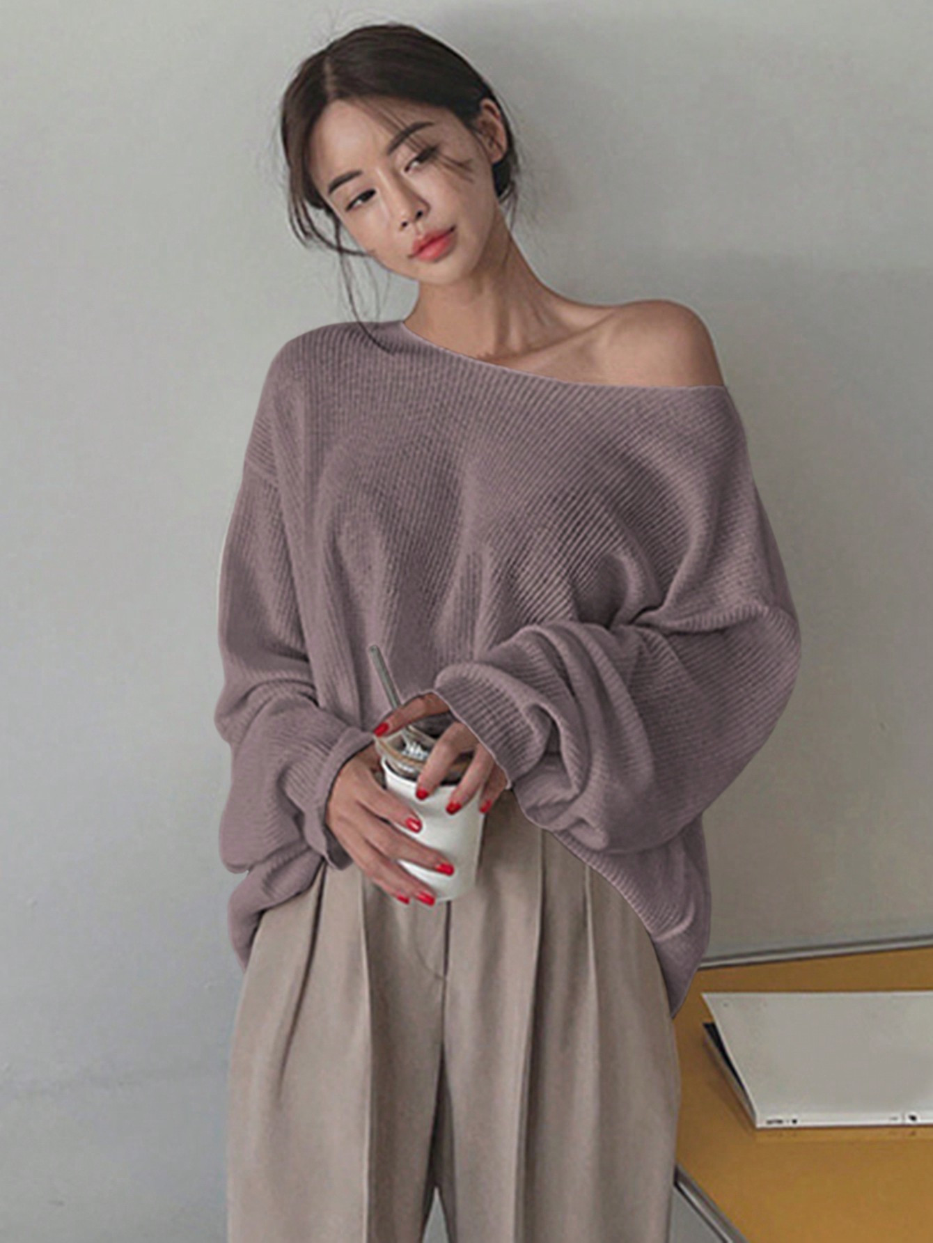 DAZY Women's Solid Color Oversized Crew Neck Sweater | SHEIN USA | SHEIN