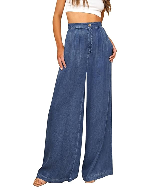 GRAPENT Wide Leg Pants for Women High Waisted Jeans Palazzo Pants Lightweight Summer Beach Flowy ... | Amazon (US)