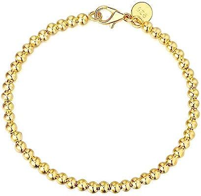Goldenchen Fashion Jewelry 18k Gold Rose Gold 4mm Lucky Round Beads Bracelet (Gold) | Amazon (US)