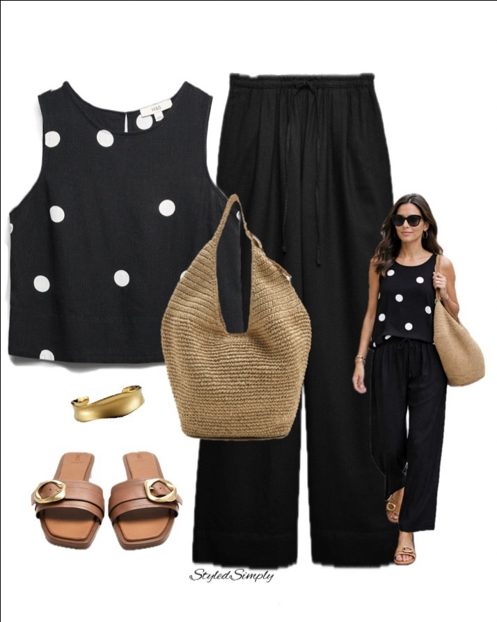 Spring/Summer everyday outfit with polka dots 

Polka dots, Highstreet outfit, street style, casual style, everyday style, linen trousers, sandals, Marks and Spencer 

#LTKuk #LTKspring #LTKsummer