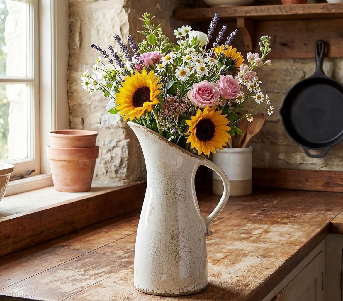 The perfect glazed pitcher vase for real or faux flowers. The Vintage Ceramic Vase with Handle has an Ice Cracked Glaze Porcelain 

Rustic Farmhouse Style


#LTKHome
