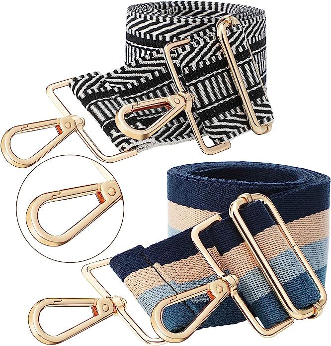 2 Pieces Wide Adjustable Purse Strap Replacement Crossbody Handbag Strap Guitar Style Stripe Belt | Amazon (US)