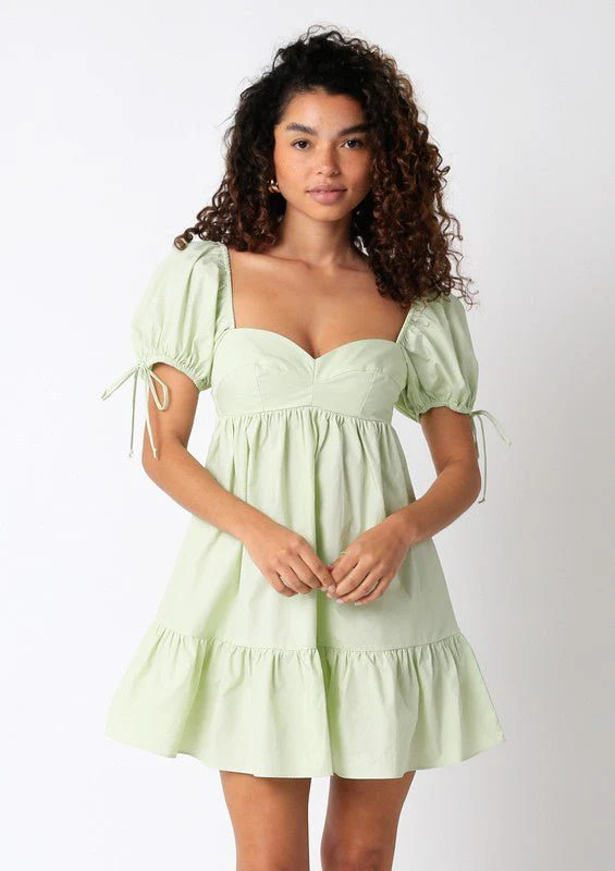 Jessie Light Green Babydoll Mini Dress | Boho Pink