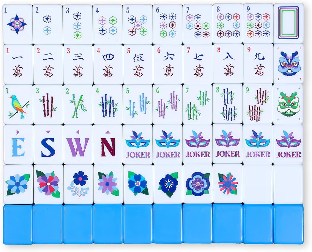 160 Pcs American Mah Jong Set 1.2 x 0.87 Inches Blue Back Melamine Mini Mahjong Tiles, Carved Pat... | Amazon (US)
