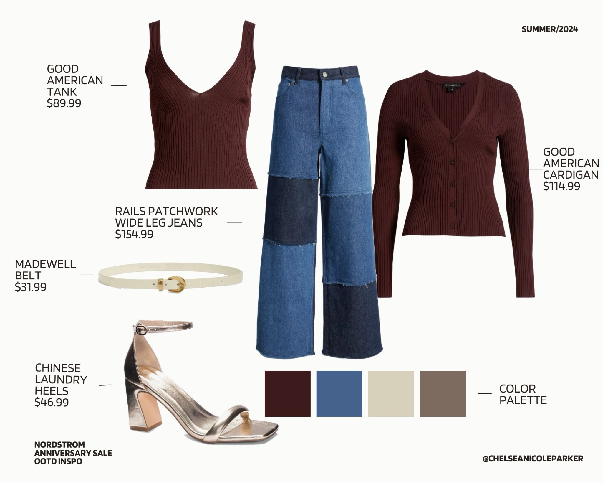 Good American Maroon Sweater Tank Top + Good American Maroon Sweater Ribbed Cardigan + Rails 70s Style Patchwork Wide Leg Denim Flare Jeans + Madewell White Gold Belt + Metallic Heels Sandals - Nordstrom Anniversary Sale / Summer Work Outfit / Fall Casual / Business Casual / OOTD Inspo

#LTKFindsUnder100 #LTKxNSale #LTKFindsUnder50