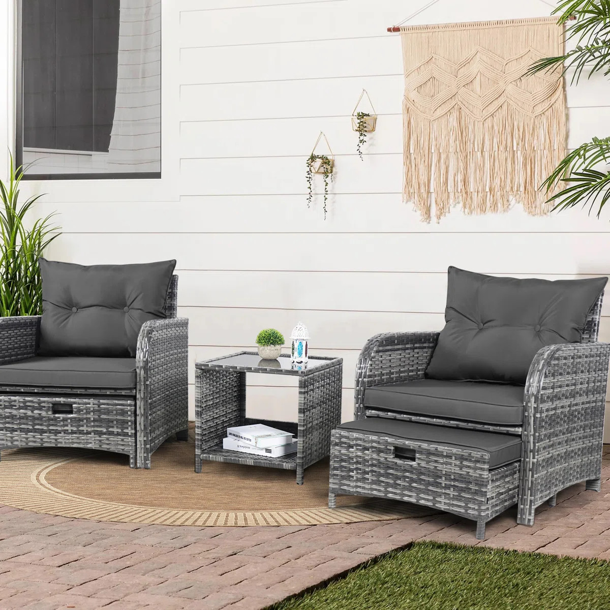Arusha Antilles 2-Person Outdoor All-Weather Wicker Conversation Set with Ottomans and Coffee Tab... | Wayfair North America