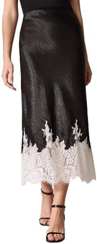 Women's Satin Midi Skirt, Lace Hem, Bias-Cut A-Line | Amazon (US)