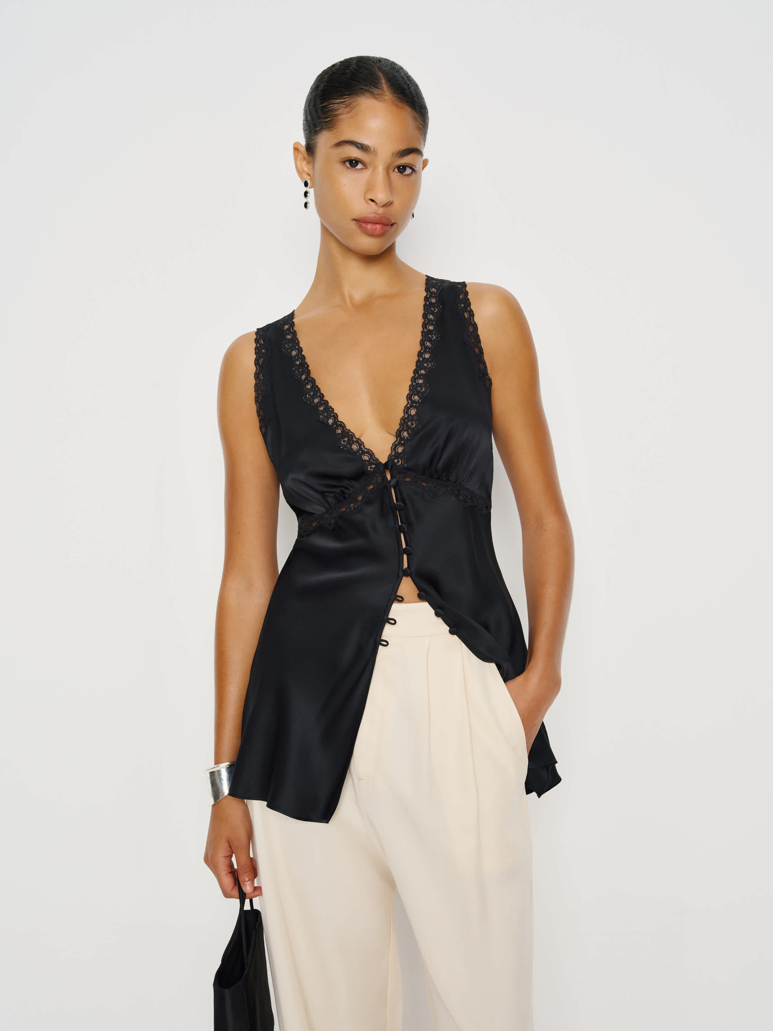 Reformation Addie Silk Top Black 10 | Reformation (Global)