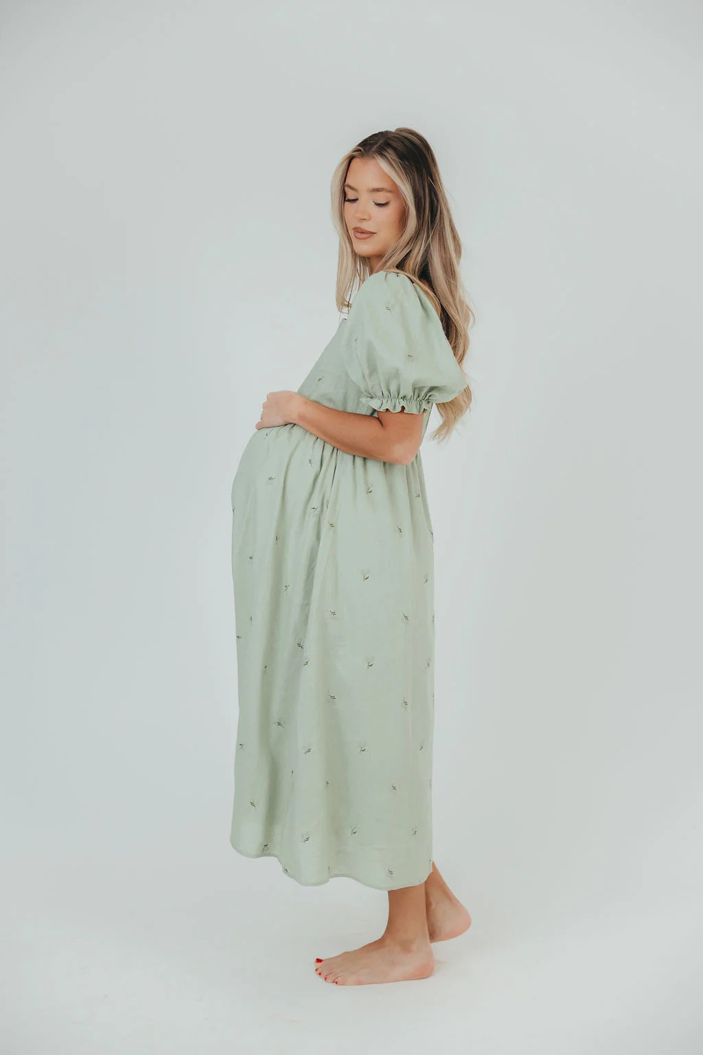 Tate 100% Cotton Midi Dress in Sage - Bump Friendly | Worth Collective