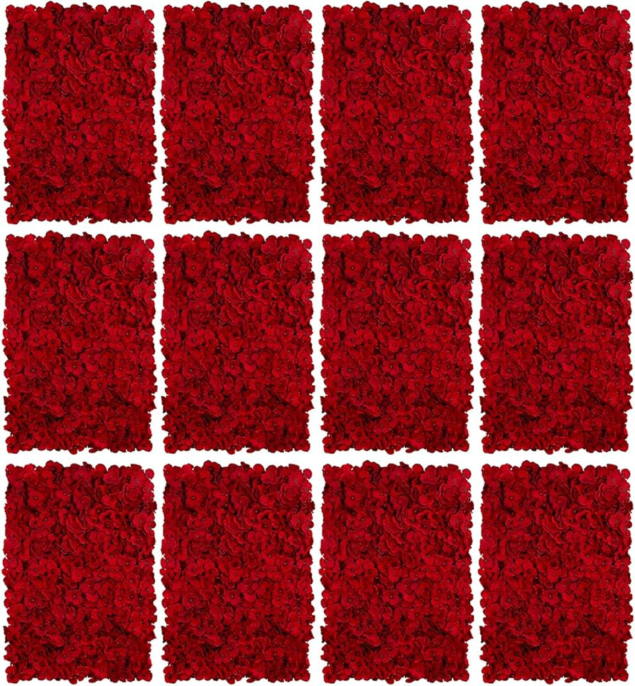 BLOSMON Flower Wall Panel Backdrop - 12 Pcs 24 x 16 Inch Red Artificial Hydrangea Floral Panels f... | Amazon (US)