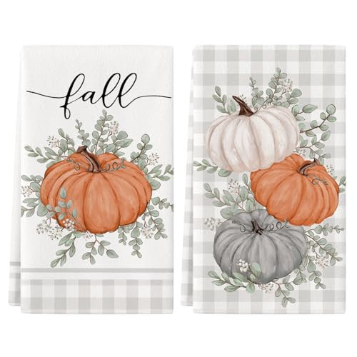 Siilues Fall Kitchen Towels 18 x 26 Inch Set of 2, Fall Dish Towels Pumpkin Decorations for Home Happy Fall Decor Seasonal Thanksgiving Decorations for Home Kitchen Decor Hand Towels | Amazon (US)