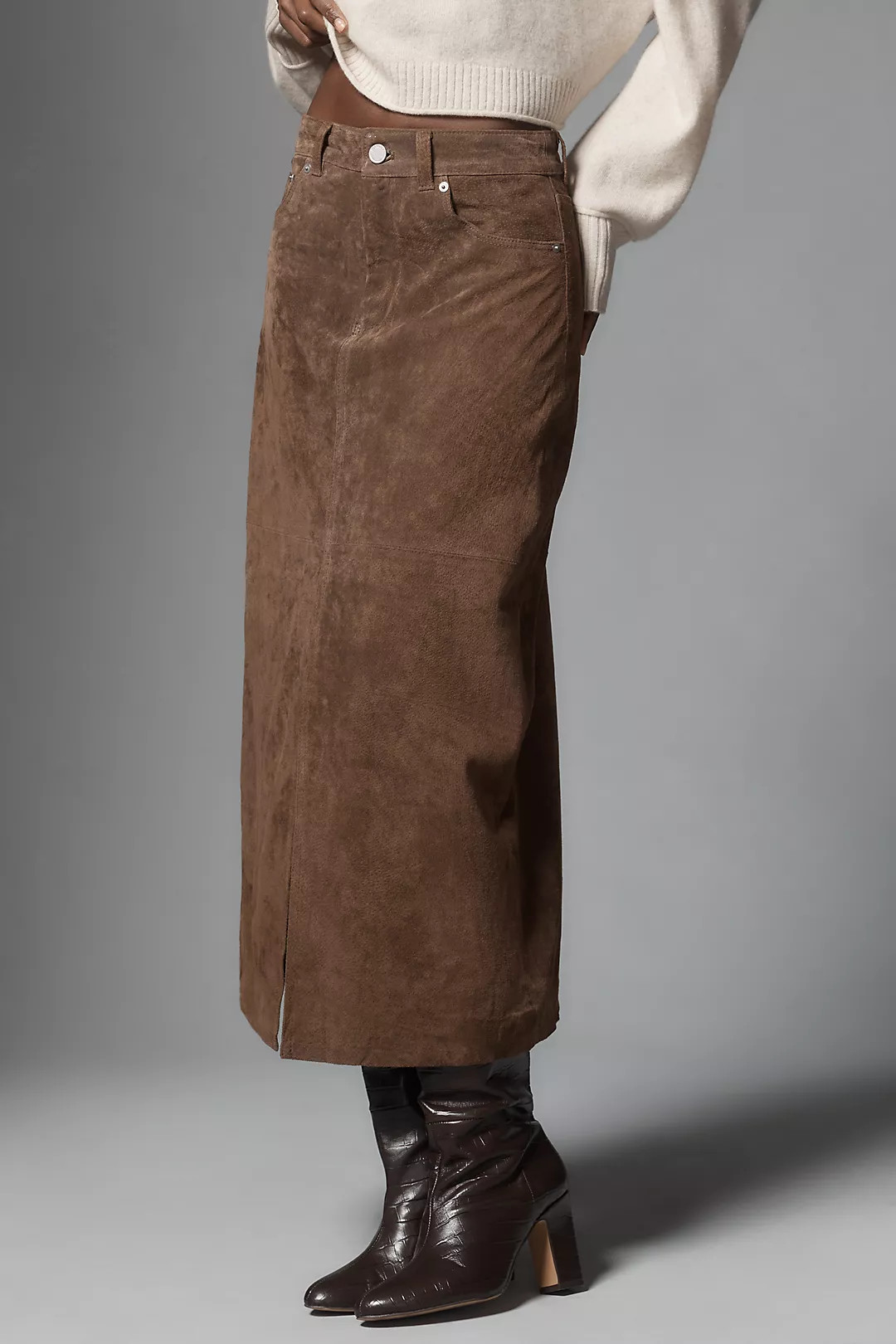 Bl-nk Black Coffee Leather Midi Skirt | Anthropologie (US)