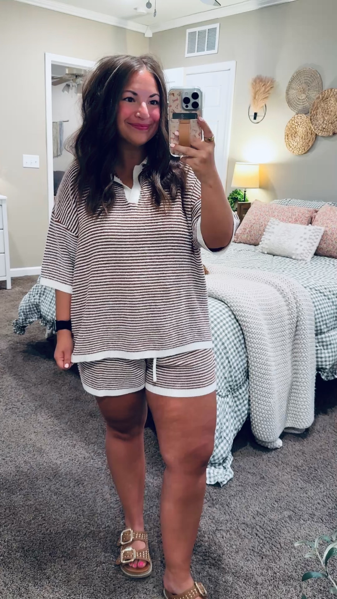 Nothing better than a set you can throw on and go 🙌 This comfy striped shorts + top duo is lightweight, easy, and perfect for everyday wear. Cute enough to leave the house, comfy enough to lounge in—my kind of outfit 🤍✨

sandals: fit true to size // wearing a 5
set: fits true to size // wearing a large 

 #LTKootd #LTKMidsize